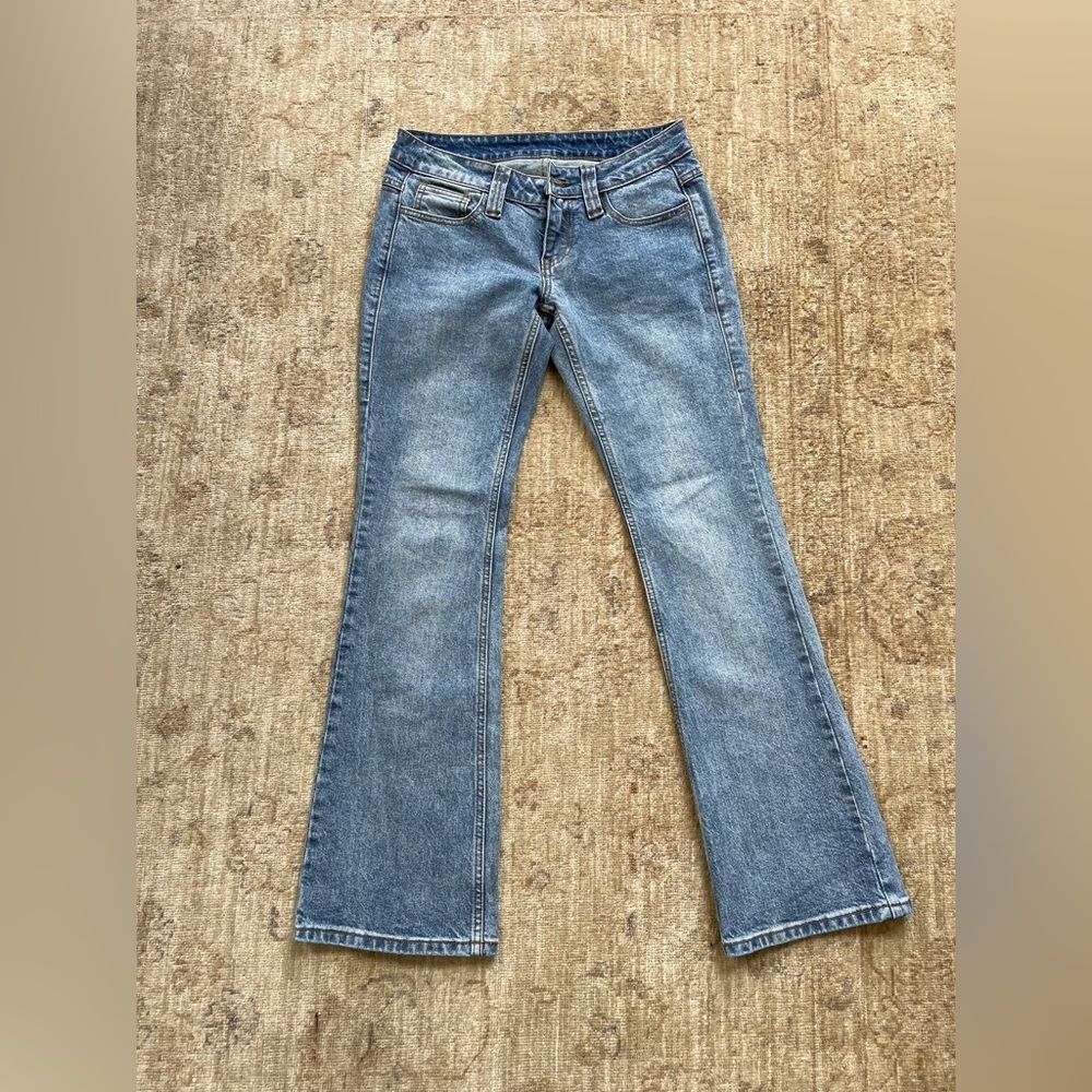 Ultra Low Rise Blue Flare Jeans for Women